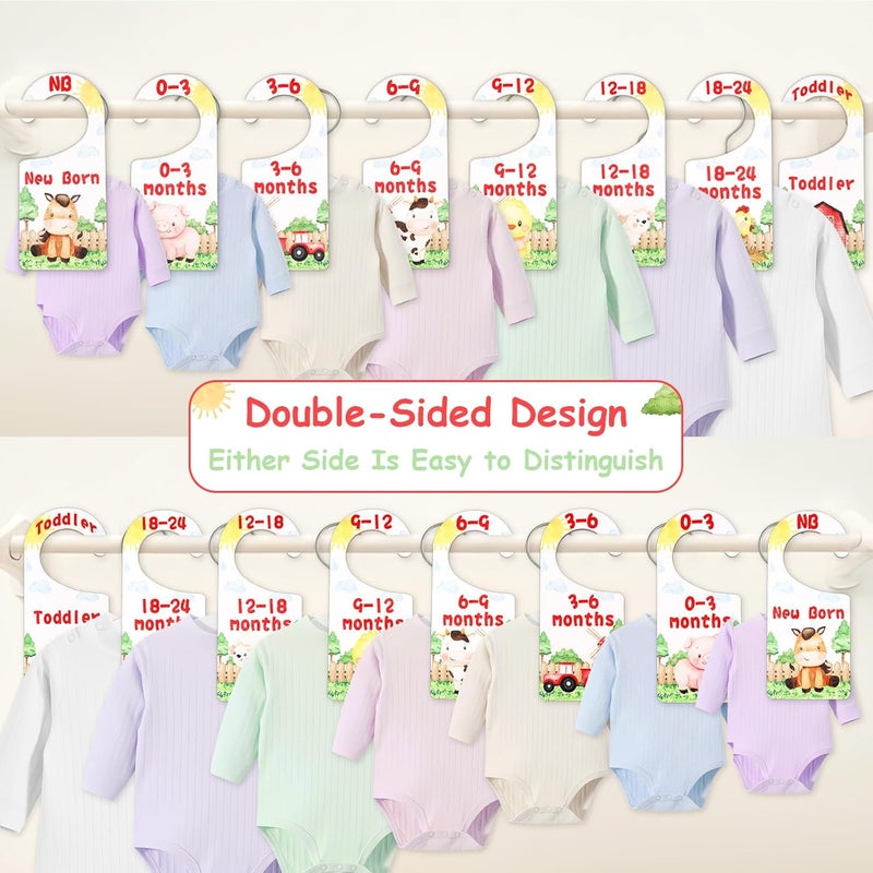 CORNER LACE Baby Closet Dividers 8PCS, Farm Animal Theme Wooden Double-Sided Clothes Size Hanger Organizer from Newborn to Toddler for Nursery Decor Baby Shower Birthday Gift (Includes Gift Box) - Image 2